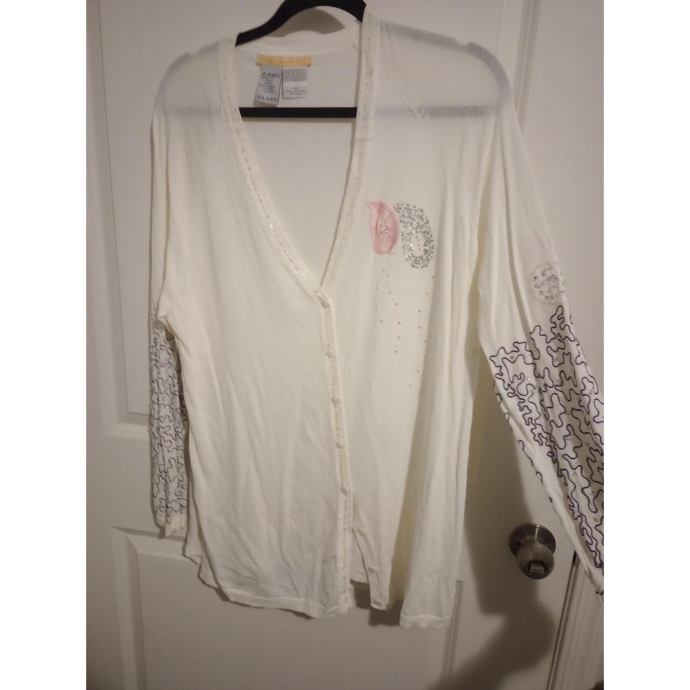 Alain Weiz Women's White Cardigan & Tank Set Size 16/18 Embellished Rhinestone